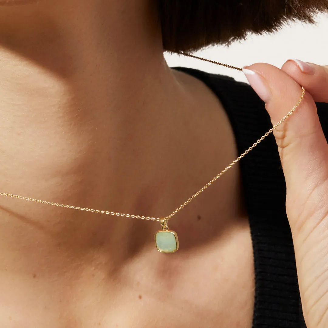 14K Gold Healing Crystal Necklace Natural Energy Stone Pendant Necklace - Aquamarine