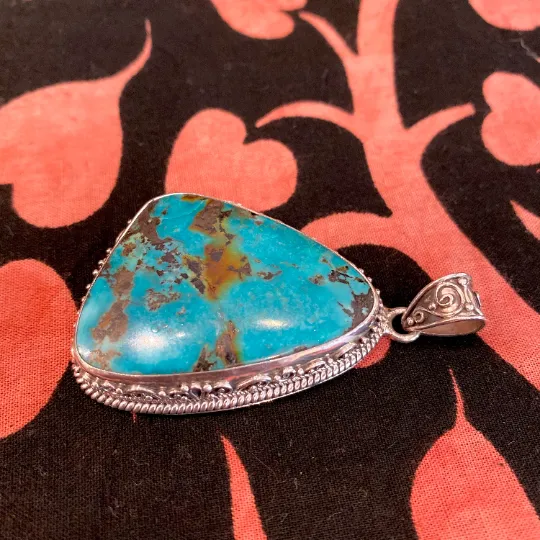 Antique Turquoise Pendants, Vintage Turquoise Necklace, Bohemian Necklace, Sterling Silver, Stone for Prosperity, Blue Pendants