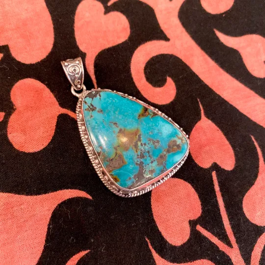 Antique Turquoise Pendants, Vintage Turquoise Necklace, Bohemian Necklace, Sterling Silver, Stone for Prosperity, Blue Pendants