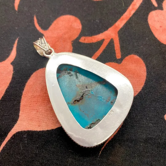 Antique Turquoise Pendants, Vintage Turquoise Necklace, Bohemian Necklace, Sterling Silver, Stone for Prosperity, Blue Pendants