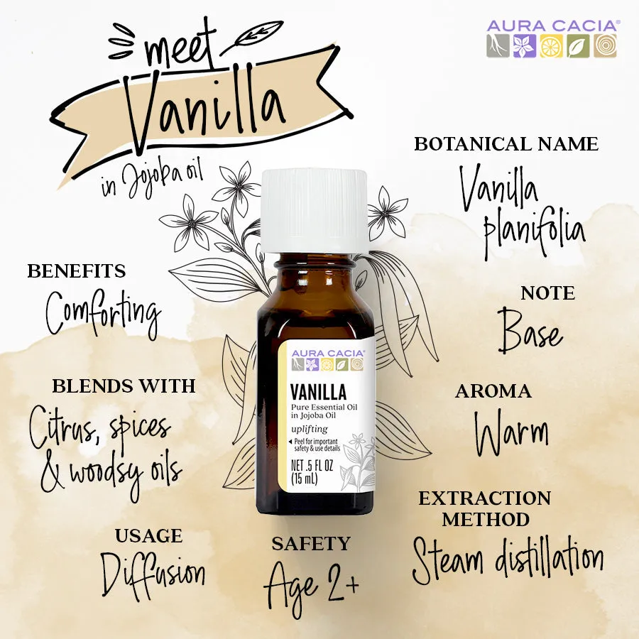 Aura Cacia Vanilla Essential Oil (In Jojoba Oil) - 0.5 FL. OZ.