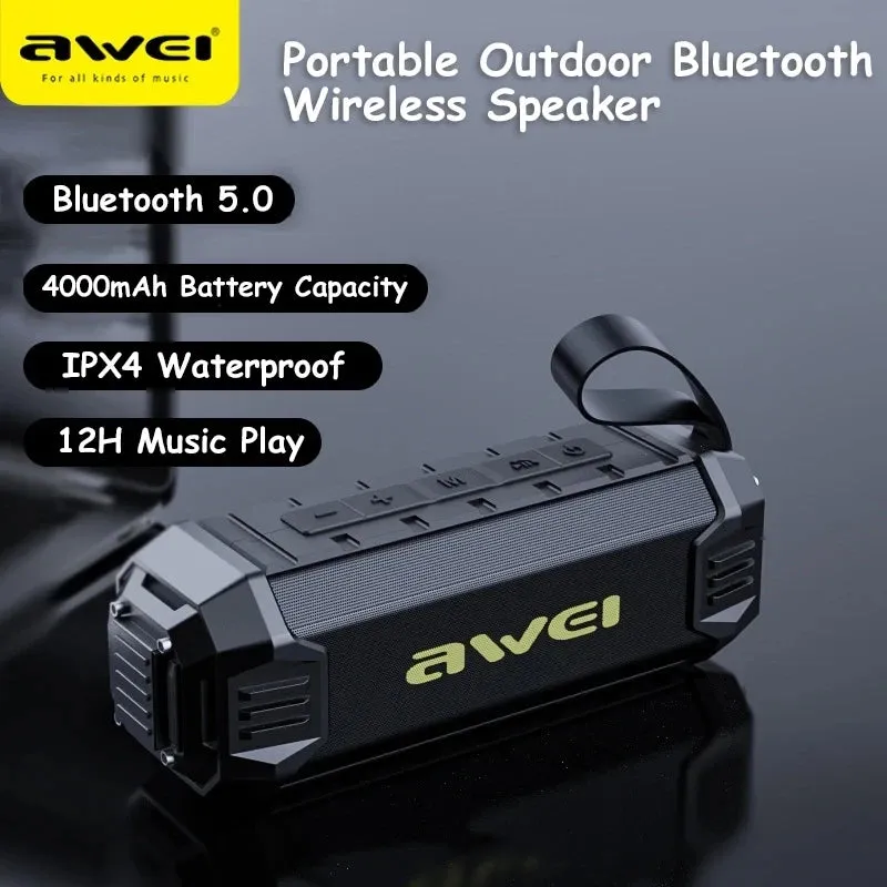 Awei Outdoor IPX4 Waterproof Wireless Bluetooth Speakers With Power Bank