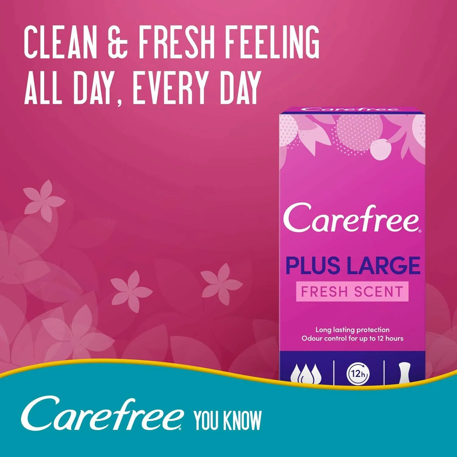 Carefree Daily Panty Liners, Plus Large, Fresh Scent, Pack of 20