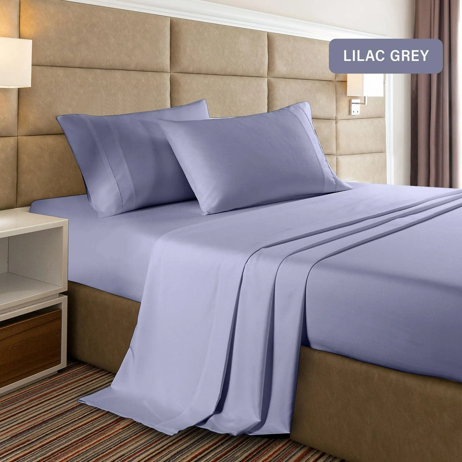 Casa Decor 2000 Thread Count Bamboo Cooling Sheet Set Ultra Soft Bedding - Double - Lilac Grey