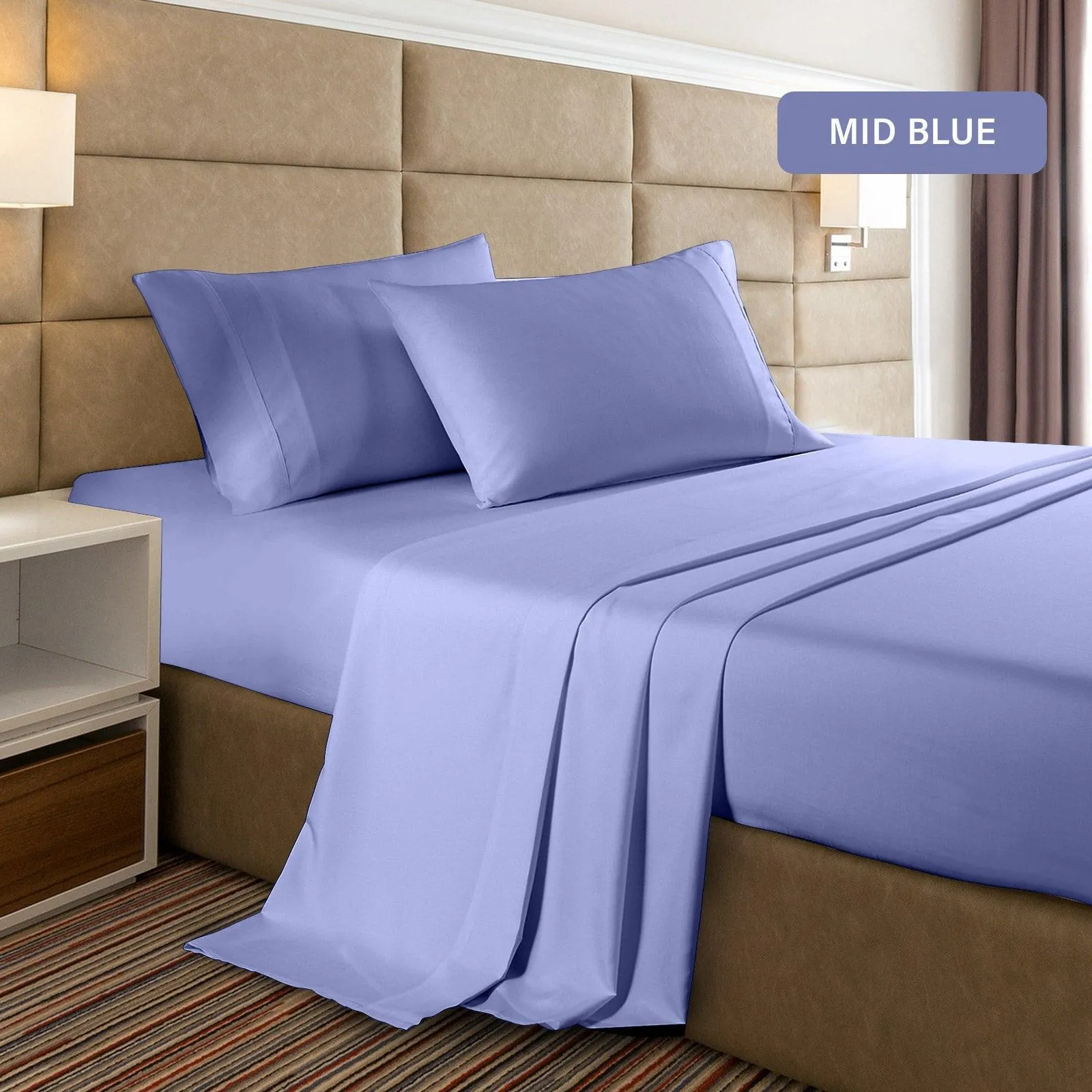 Casa Decor 2000 Thread Count Bamboo Cooling Sheet Set Ultra Soft Bedding - King - Mid Blue