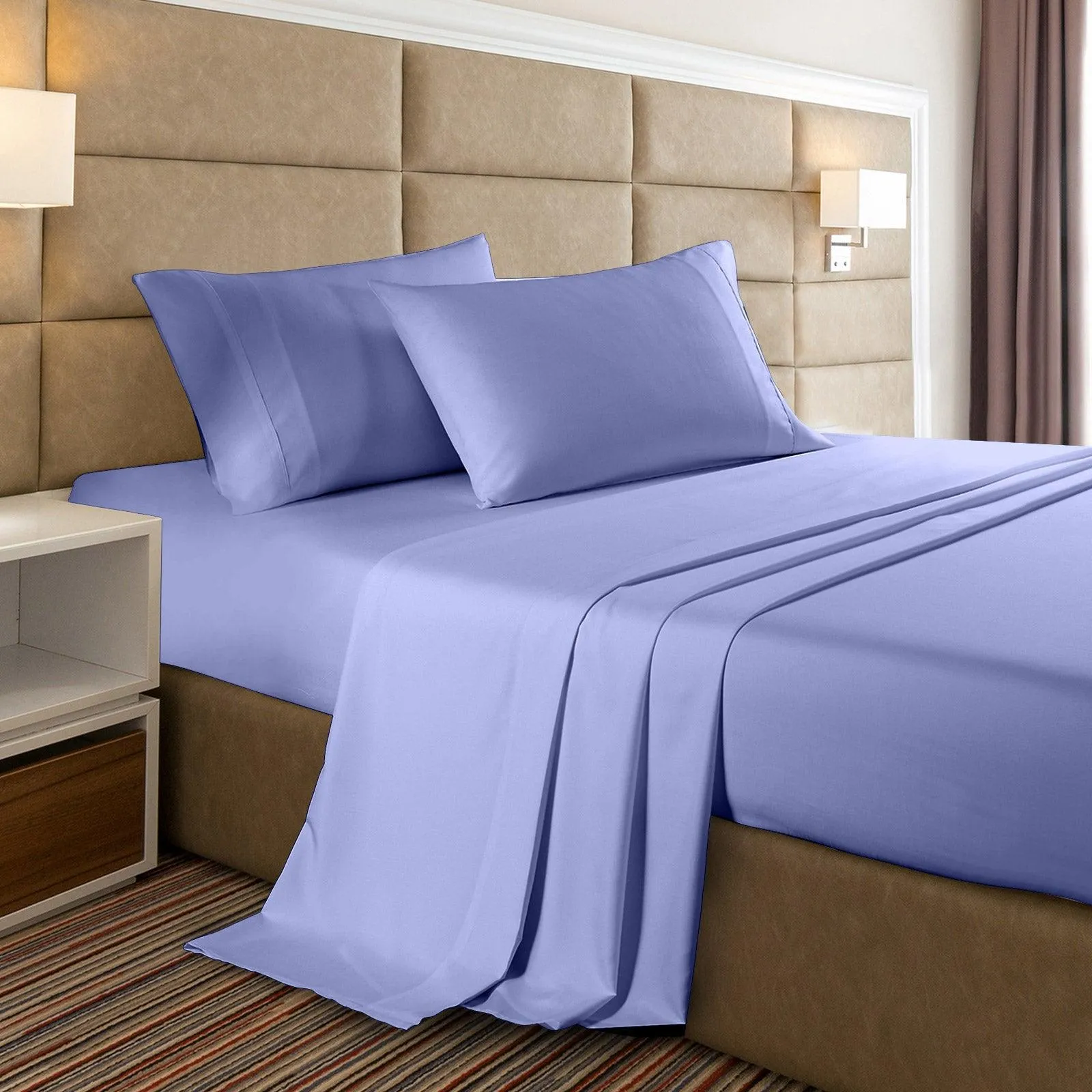 Casa Decor 2000 Thread Count Bamboo Cooling Sheet Set Ultra Soft Bedding - King - Mid Blue