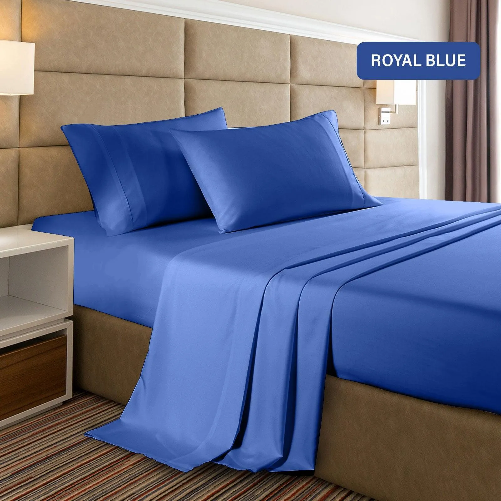 Casa Decor 2000 Thread Count Bamboo Cooling Sheet Set Ultra Soft Bedding - Single - Royal Blue