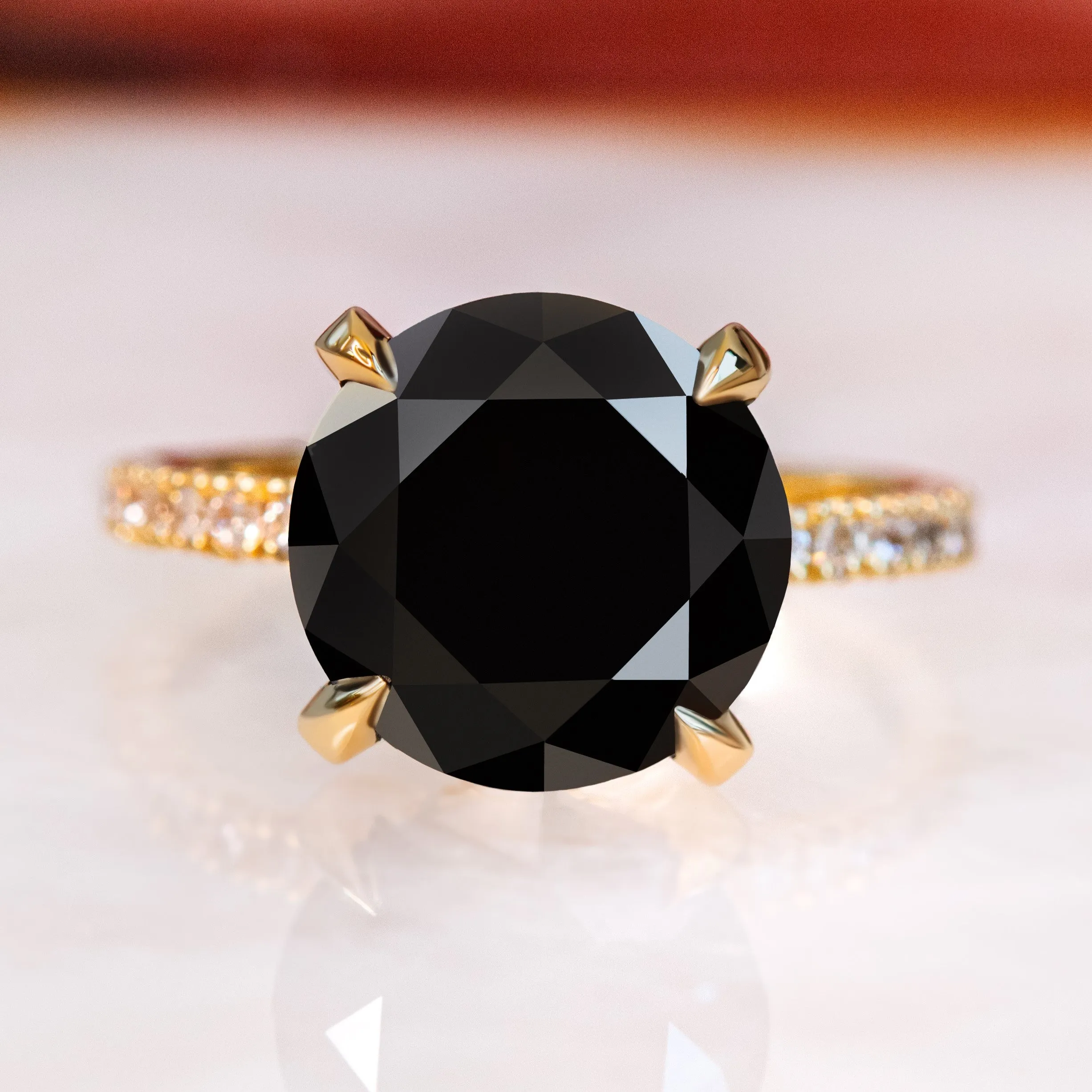 Gravastar- 5.14 Carats Natural Black Diamond Round Engagement Ring