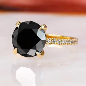 Gravastar- 5.14 Carats Natural Black Diamond Round Engagement Ring