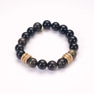 Obsidian Crystal Bracelet | Green   Gold Rings