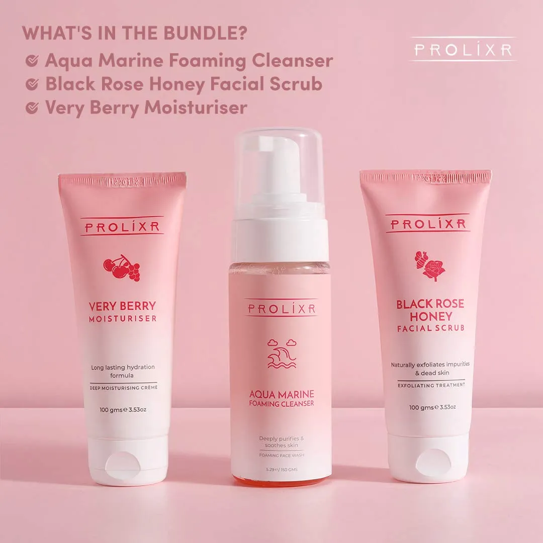 PROLIXR Intense Cleanse Bundle - Cleanser, Scrub, Moisturizer | Mega-Detoxifying, Hydrating | No Paraben | Cruelty-Free