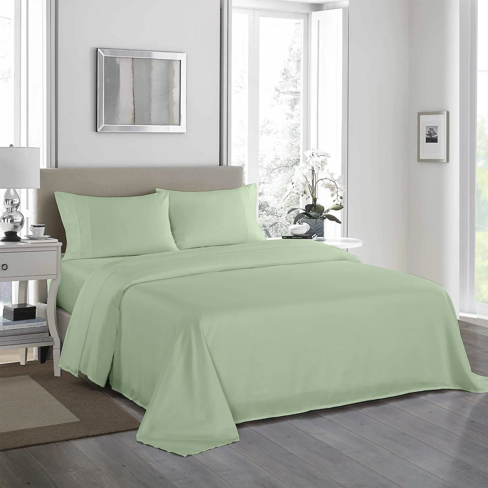 Royal Comfort 1200 Thread Count Sheet Set 4 Piece Ultra Soft Satin Weave Finish - King - Sage Green