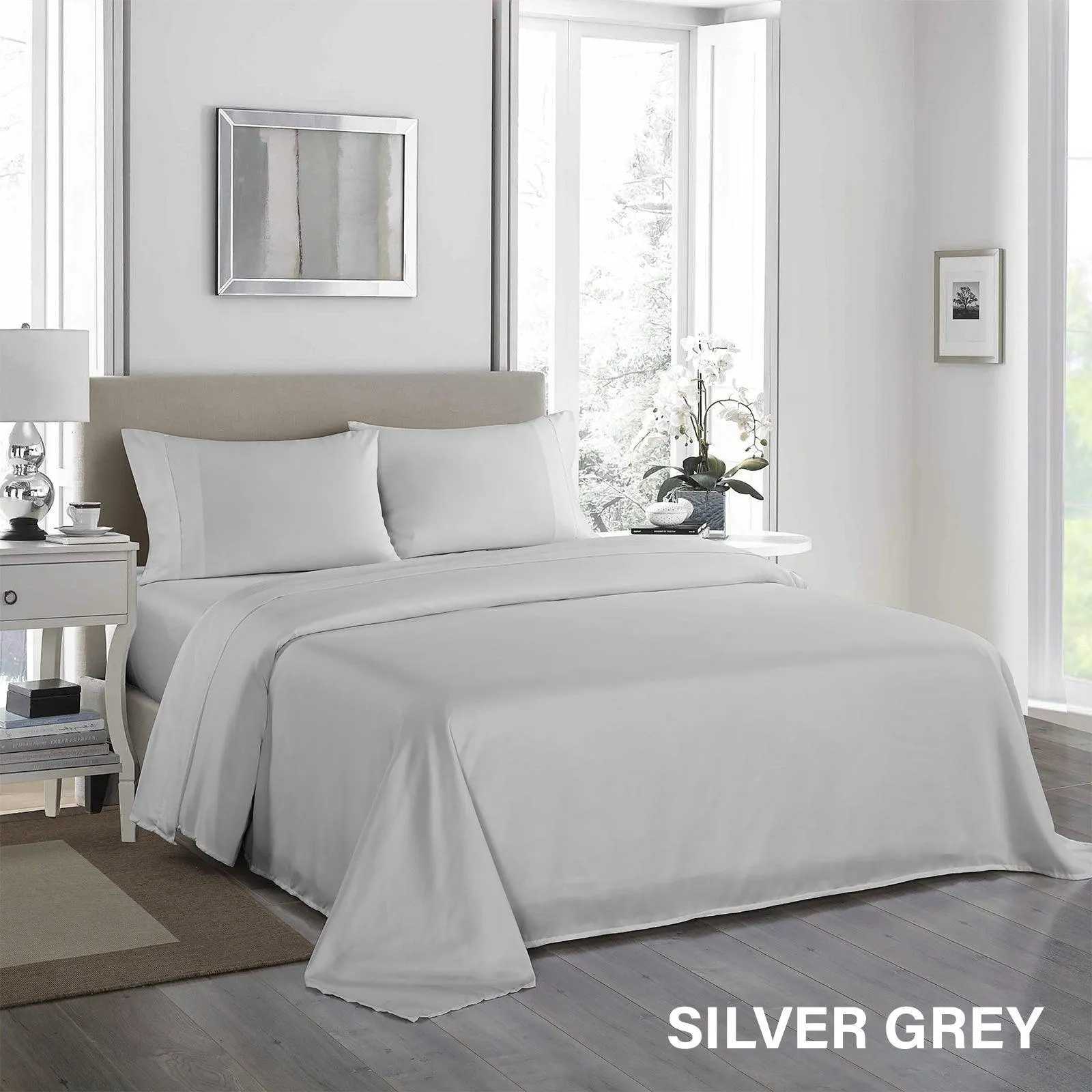 Royal Comfort 1200 Thread Count Sheet Set 4 Piece Ultra Soft Satin Weave Finish - King - Silver