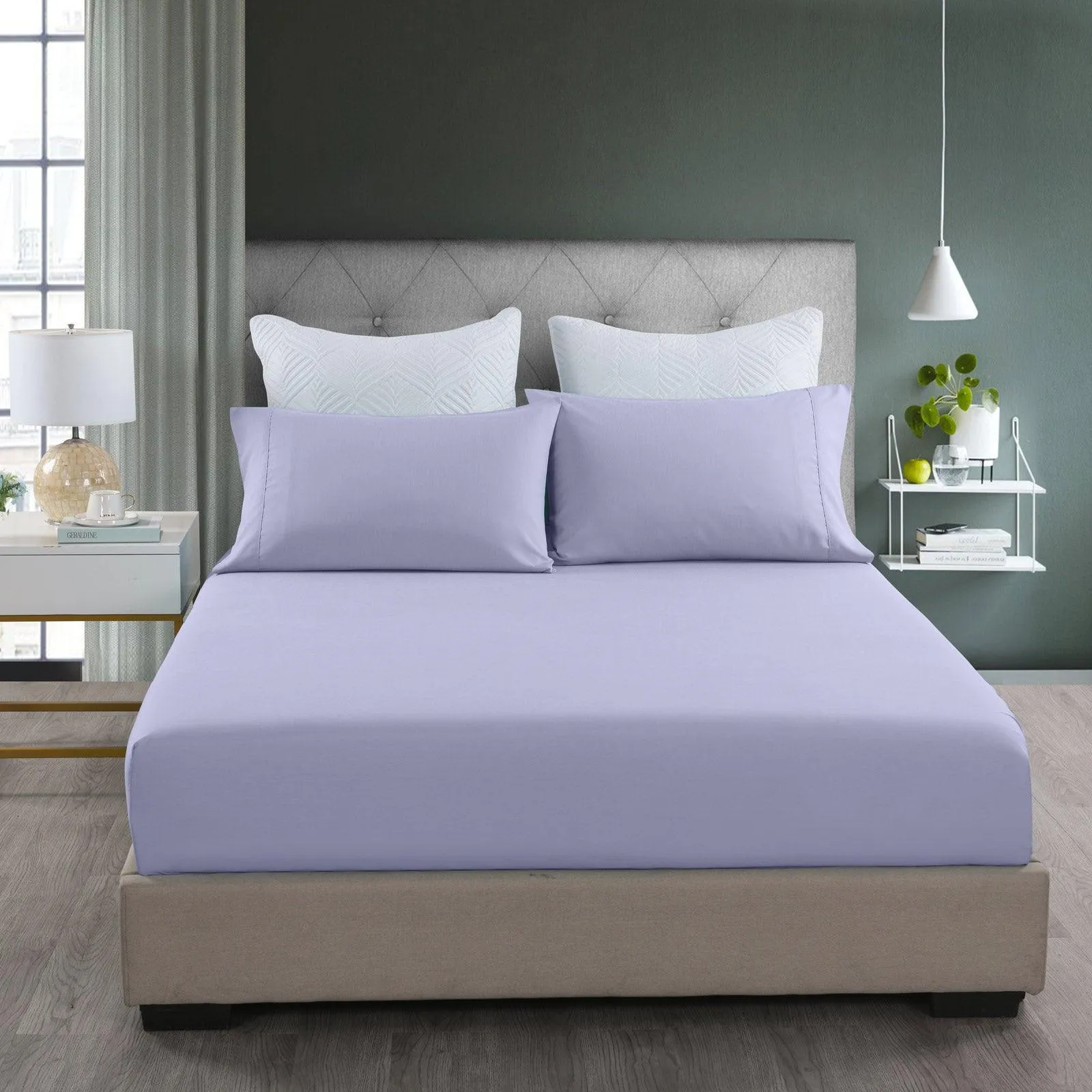 Royal Comfort 2000TC 3 Piece Fitted Sheet and Pillowcase Set Bamboo Cooling - King - Lilac Grey