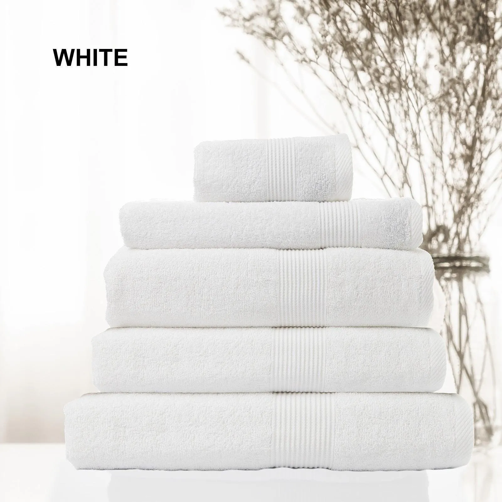 Royal Comfort 5 Piece Cotton Bamboo Towel Set 450GSM Luxurious Absorbent Plush - White