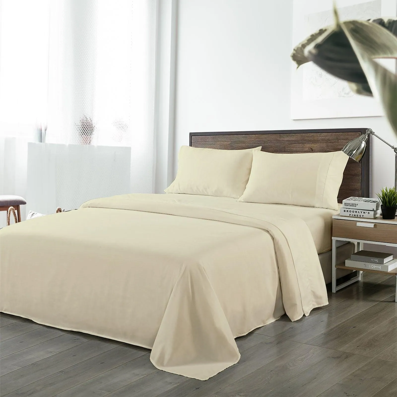 Royal Comfort Bamboo Blended Sheet & Pillowcases Set 1000TC Ultra Soft Bedding - Double - Ivory