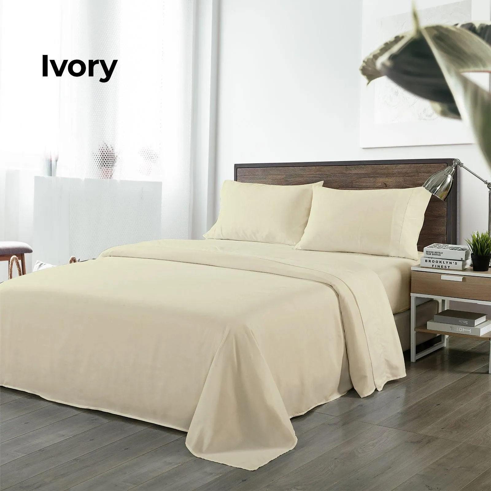 Royal Comfort Bamboo Blended Sheet & Pillowcases Set 1000TC Ultra Soft Bedding - Double - Ivory