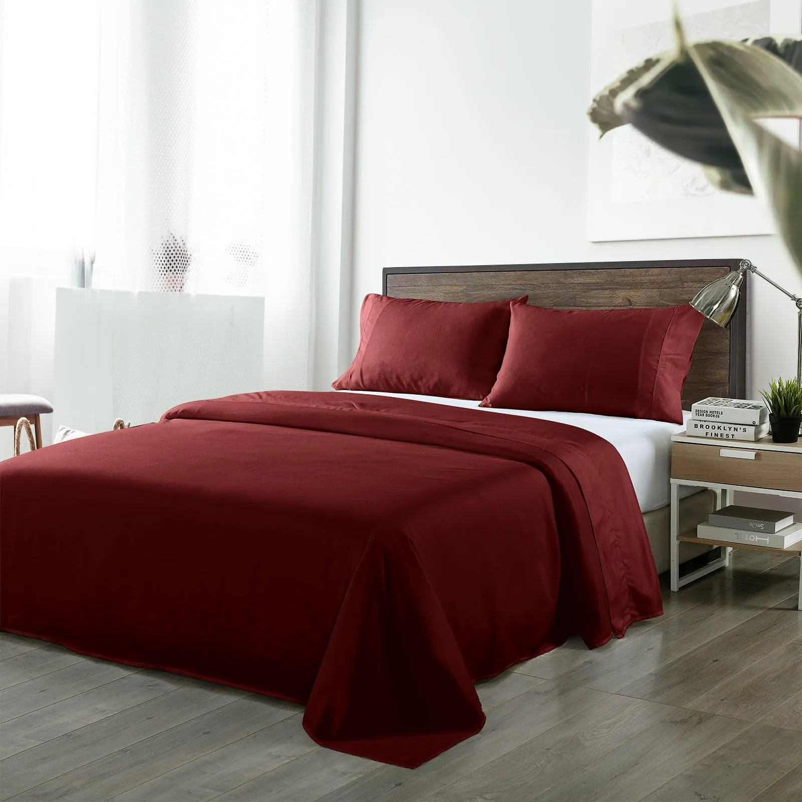 Royal Comfort Bamboo Blended Sheet & Pillowcases Set 1000TC Ultra Soft Bedding - King - Malaga Wine