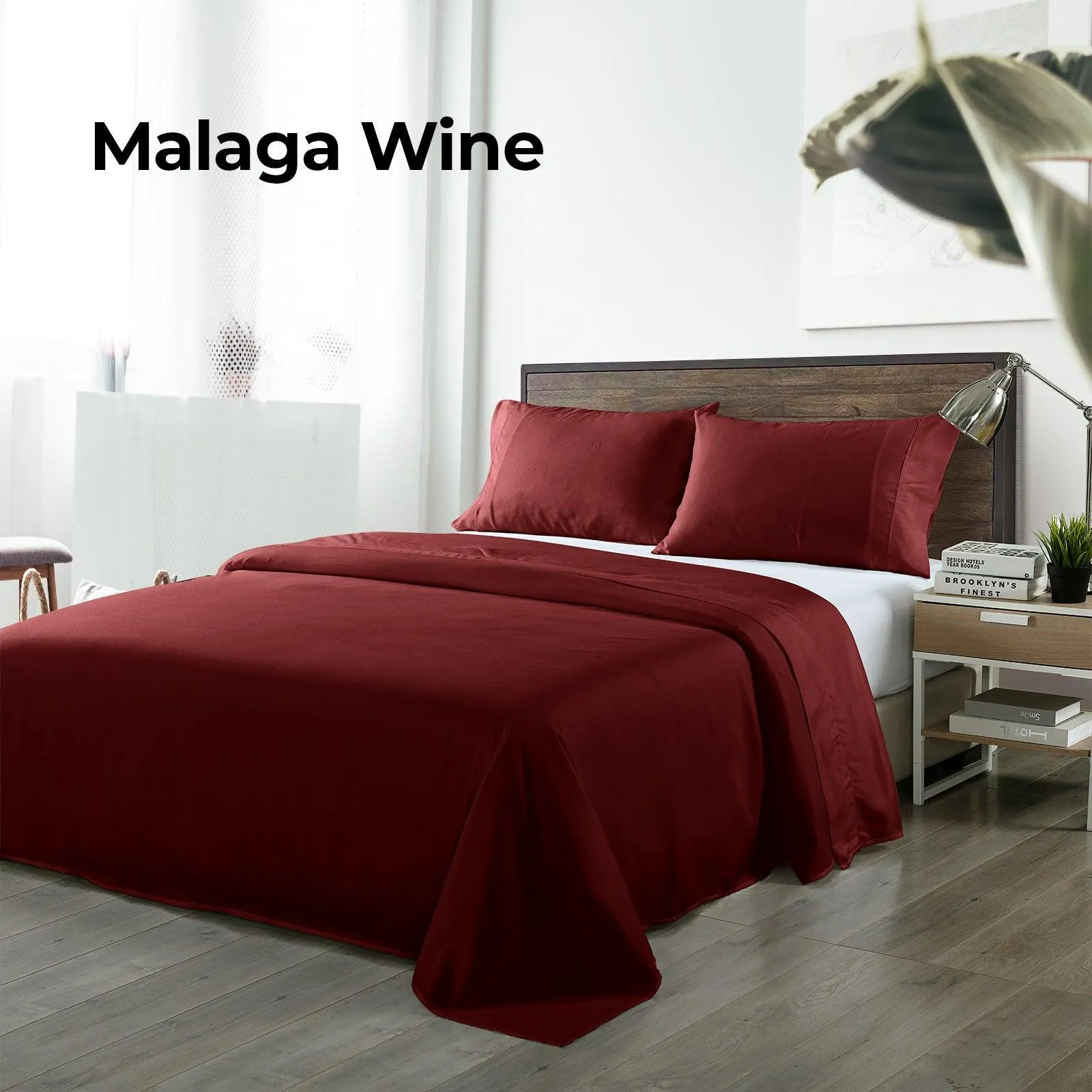 Royal Comfort Bamboo Blended Sheet & Pillowcases Set 1000TC Ultra Soft Bedding - King - Malaga Wine