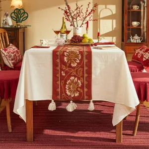 Scarlet Red Flower Embroidery Custom Table Runner