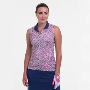 Sleeveless Multi Texture Print Polo - Sale