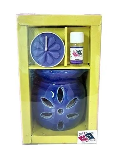 The Decor Affair 1 Pcs Lavender Dreamscape Luminary Ensemble - Azure Skies Ceramic Tea Light Keeper, Aroma Infusion Illuminator, and Wax Euphoria Melter.