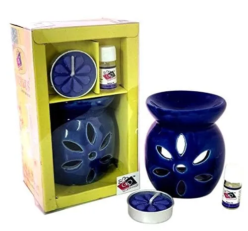 The Decor Affair 1 Pcs Lavender Dreamscape Luminary Ensemble - Azure Skies Ceramic Tea Light Keeper, Aroma Infusion Illuminator, and Wax Euphoria Melter.