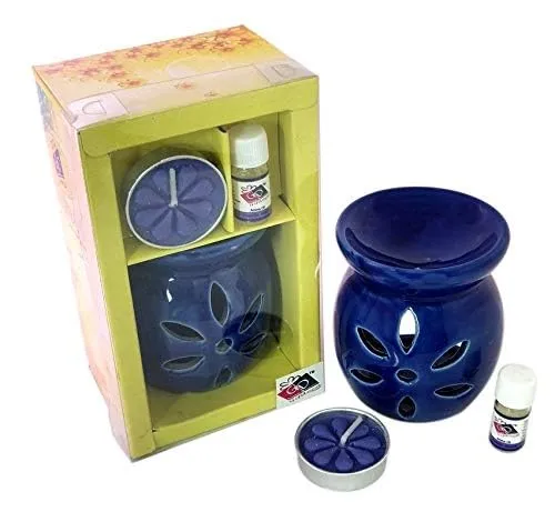 The Decor Affair 1 Pcs Tranquil Essence Lavender Bloom Illuminator Gift Set with Azure Delight Ceramic Tealight Luminary, Harmonious Aroma Diffuser, and Enchanting Wax Melter.